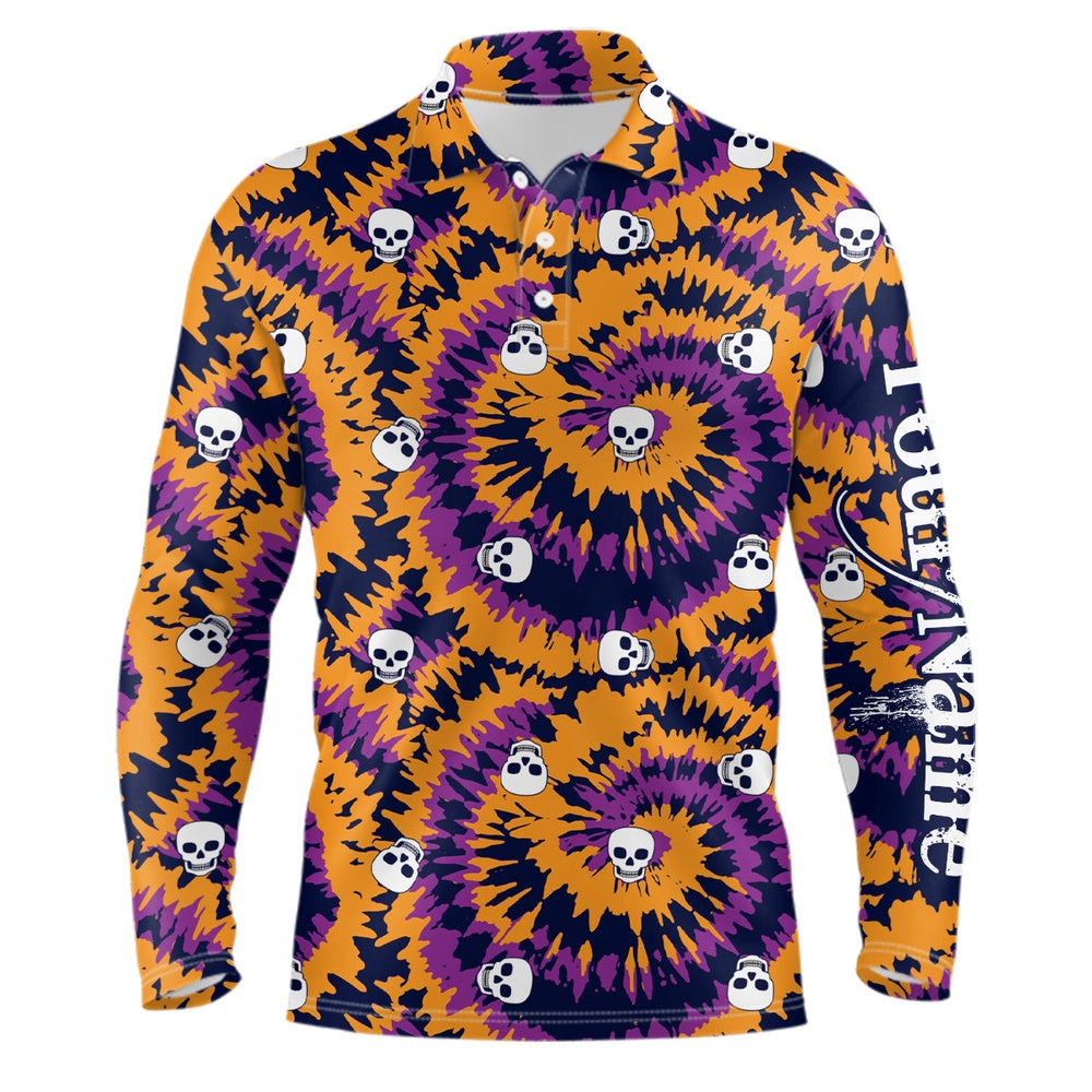 Golf Polo shirts, Halloween Crazy Skull Golf Polo Shirt Funny Tie Dye Print Halloween Golf Shirts For Men