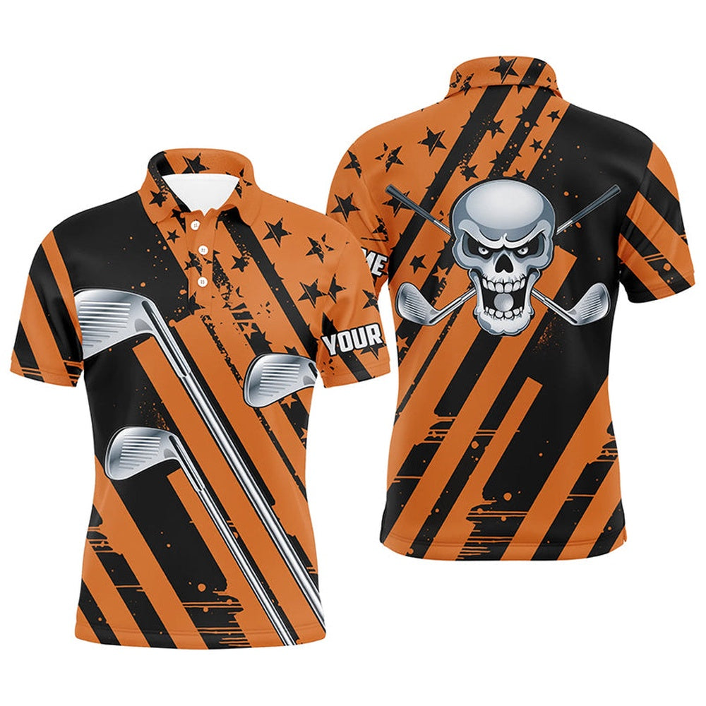 Golf Polo shirts, Halloween Golf Skull Orange And Black Golf Clubs Mens Golf Polo Shirt Custom Team Golf Shirts Mens