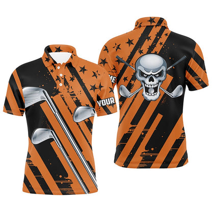 Golf Polo shirts, Halloween Golf Skull Orange And Black Golf Clubs Mens Golf Polo Shirt Custom Team Golf Shirts Mens