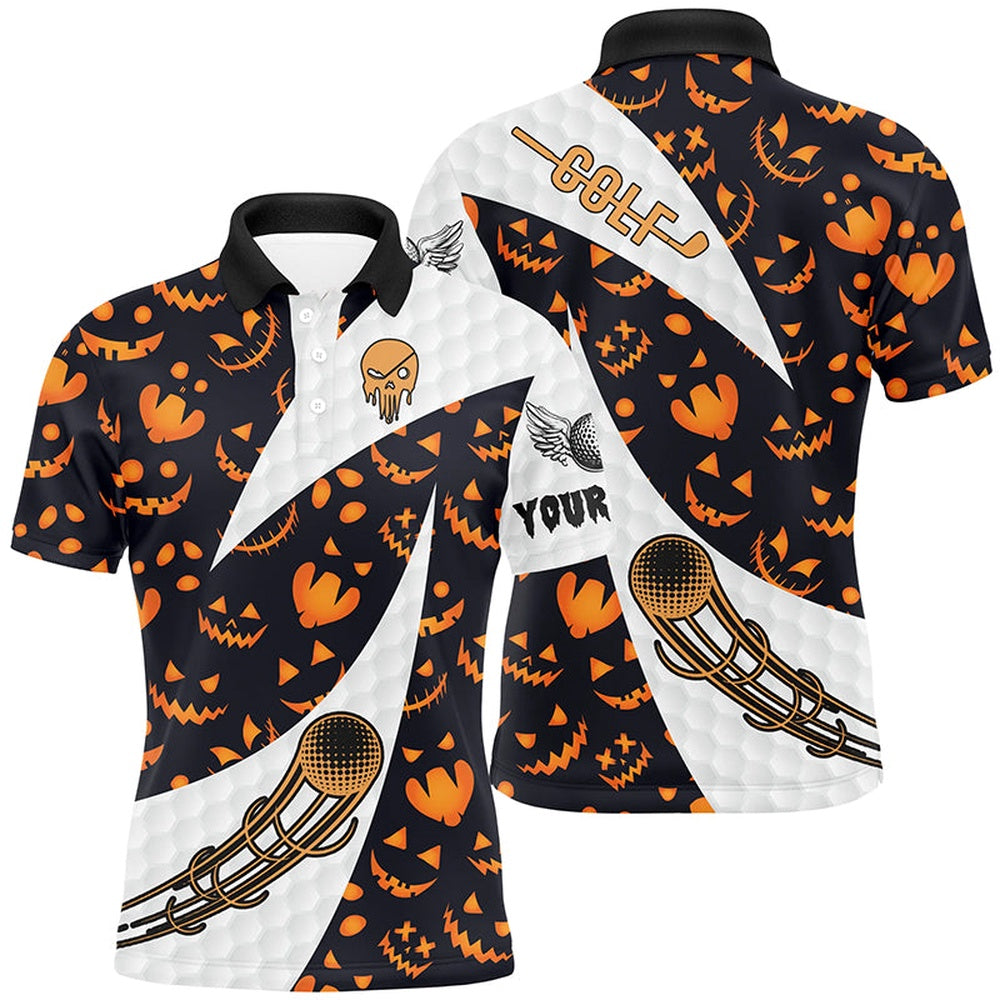 Golf Polo shirts, Halloween Mens Golf Polo Shirt Custom Pumpkin Face Pattern Golf Shirts For Men Golf Gifts