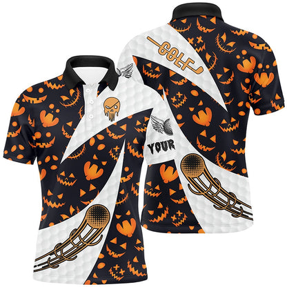 Golf Polo shirts, Halloween Mens Golf Polo Shirt Custom Pumpkin Face Pattern Golf Shirts For Men Golf Gifts