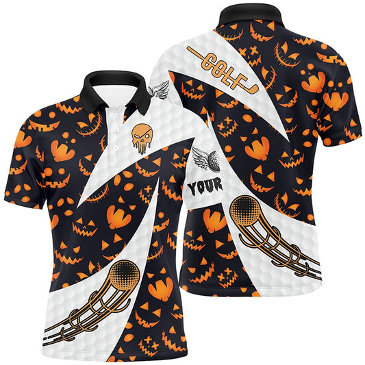 Golf Polo shirts, Halloween Mens Golf Polo Shirt Custom Pumpkin Face Pattern Golf Shirts For Men Golf Gifts