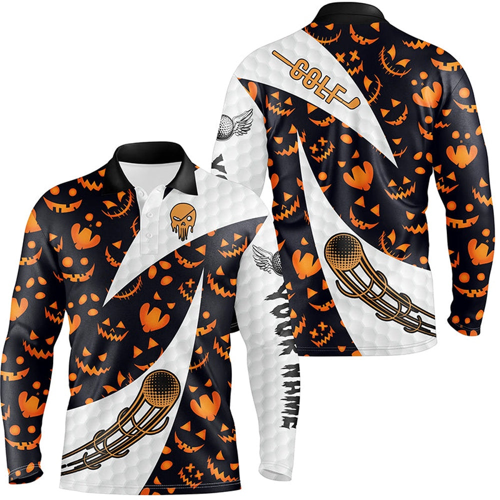 Golf Polo shirts, Halloween Mens Golf Polo Shirt Custom Pumpkin Face Pattern Golf Shirts For Men Golf Gifts