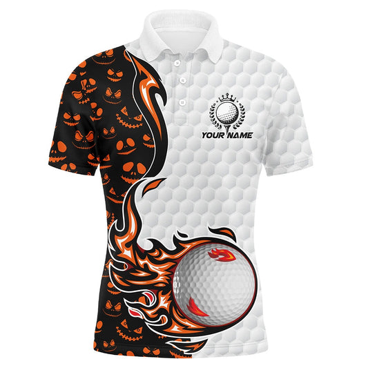 Golf Polo shirts, Halloween Pattern Orange Golf Ball Men Golf Polo Shirts Custom Halloween Golf Shirts, Gifts For Golfer