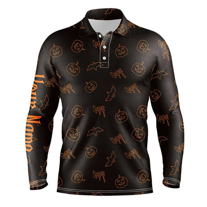 Golf Polo shirts, Halloween Pumpkin Pattern Custom Mens Golf Polo Shirts, Halloween Golf Gifts For Men