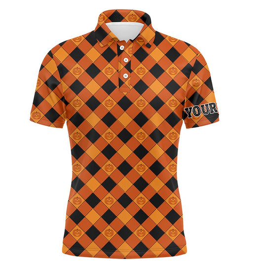 Golf Polo shirts, Halloween Pumpkin Seamless Orange Golf Polo Shirts Custom Name Golf Shirts For Men Golf Gifts