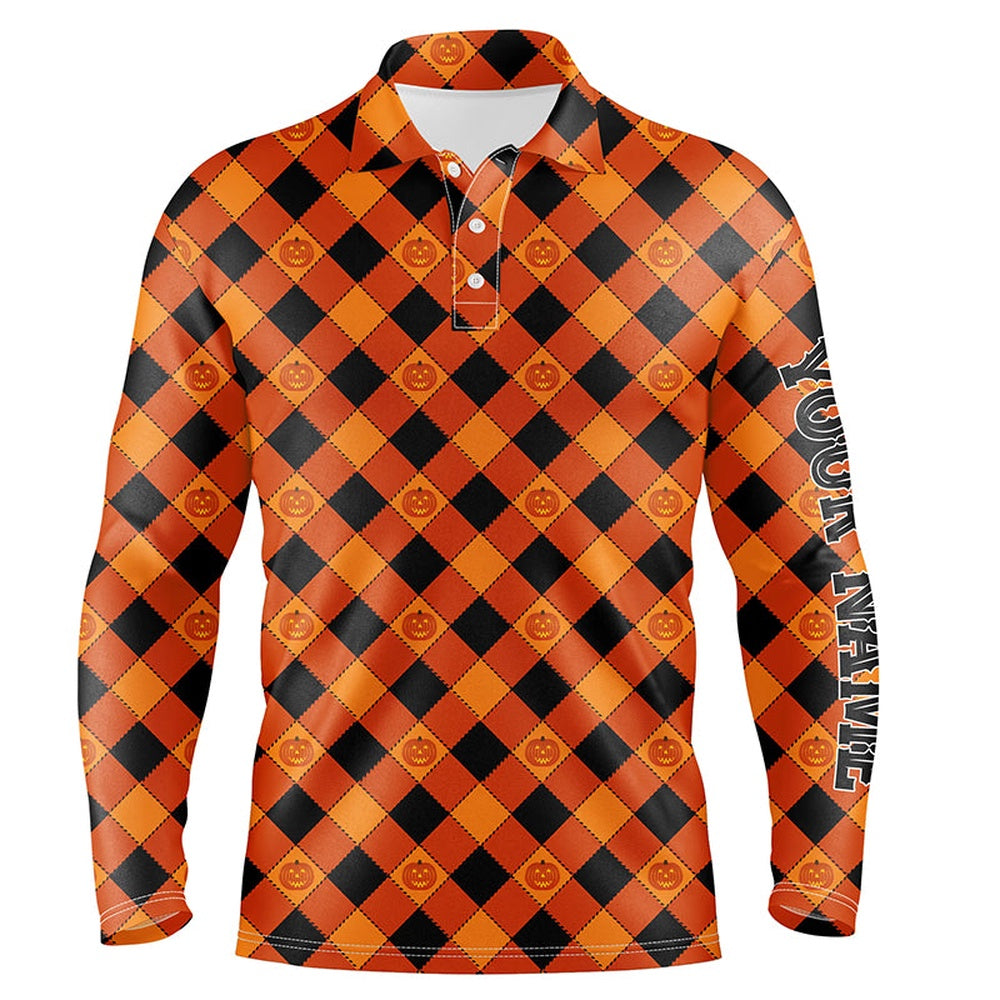 Golf Polo shirts, Halloween Pumpkin Seamless Orange Golf Polo Shirts Custom Name Golf Shirts For Men Golf Gifts