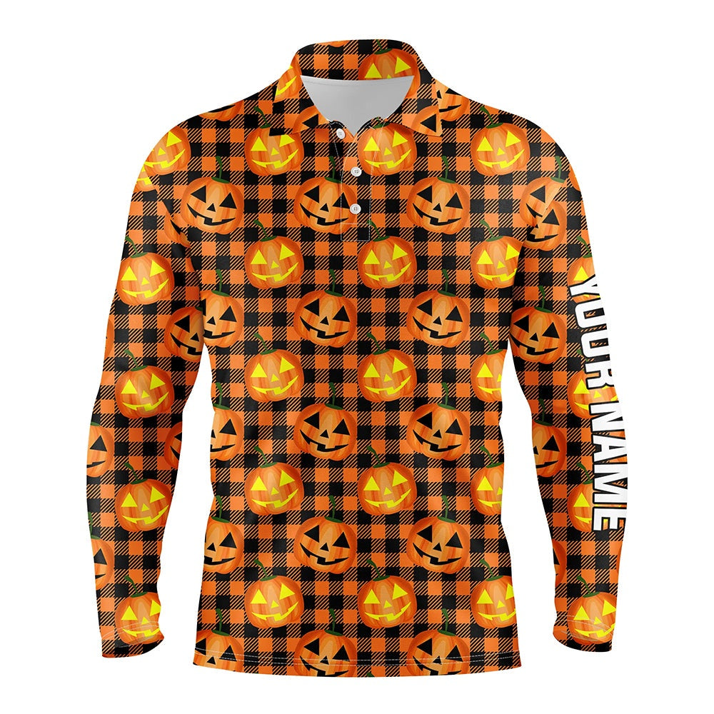 Golf Polo shirts, Halloween Pumpkin Seamless Orange Mens Golf Polo Shirts Custom Golf Shirts For Men Golf Gifts