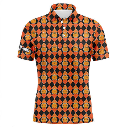 Golf Polo shirts, Halloween Pumpkin Seamless Orange Pattern Custom Mens Golf Polo Shirts, Golf Attire For Men