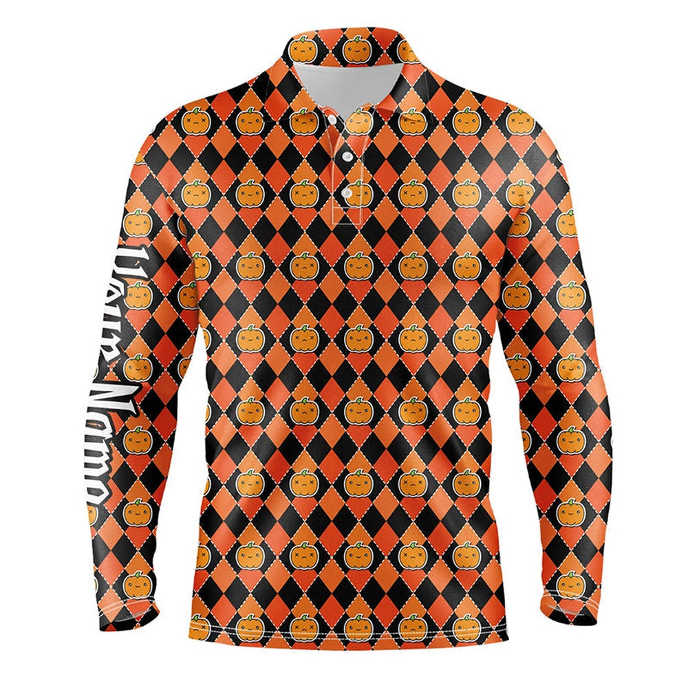 Golf Polo shirts, Halloween Pumpkin Seamless Orange Pattern Custom Mens Golf Polo Shirts, Golf Attire For Men