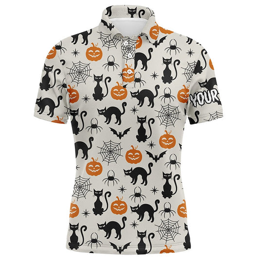 Golf Polo shirts, Halloween Seamless With Cat Spider Pumpkin Mens Golf Polo Shirts Funny Golf Gifts For Men
