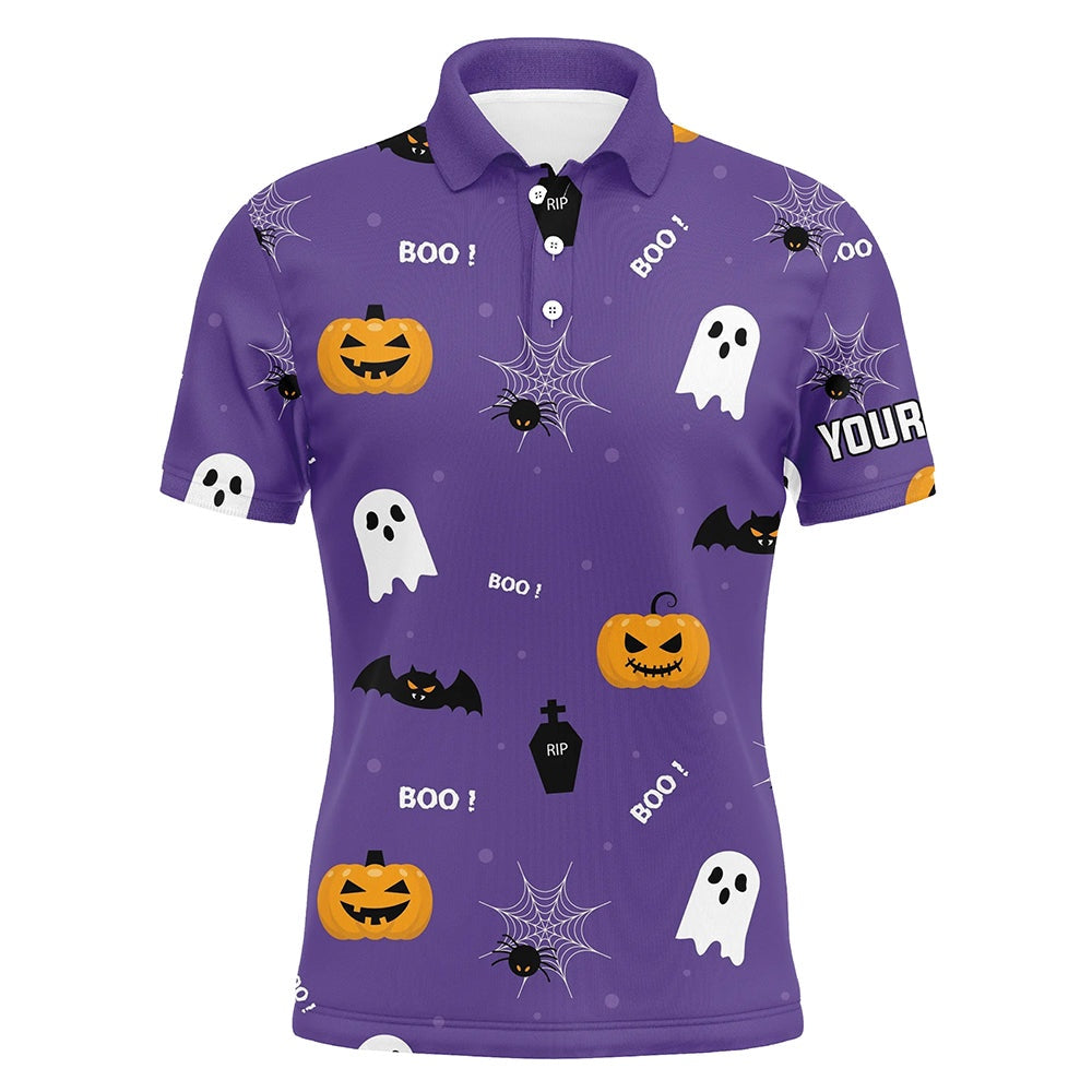 Golf Polo shirts, Halloween Seamless With Pumpkin Boo Spider Purple Mens Golf Polo Shirts Funny Golf Tops For Men