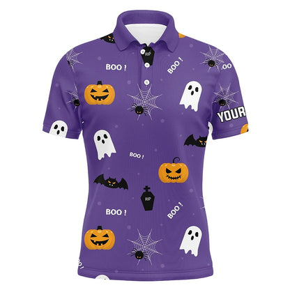 Golf Polo shirts, Halloween Seamless With Pumpkin Boo Spider Purple Mens Golf Polo Shirts Funny Golf Tops For Men