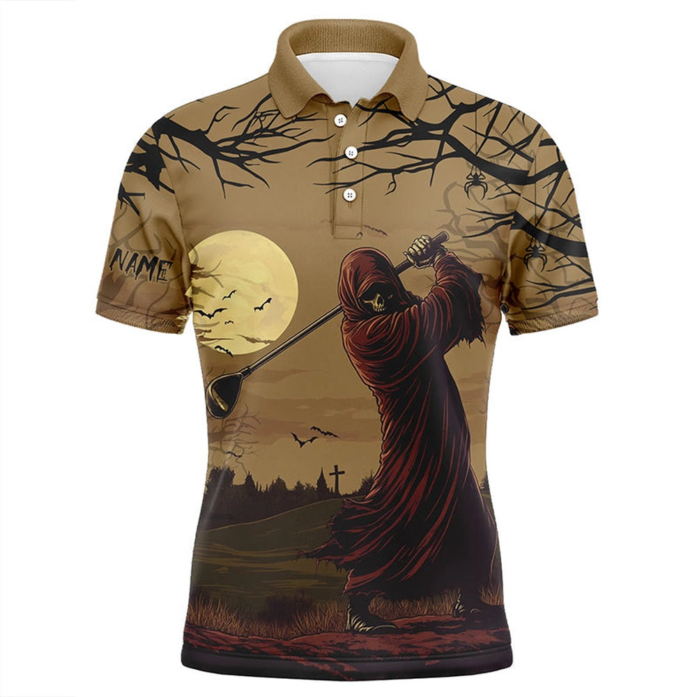 Golf Polo shirts, Halloween Skull Golfer Mens Golf Polo Shirts Custom Halloween Golf Tops For Men