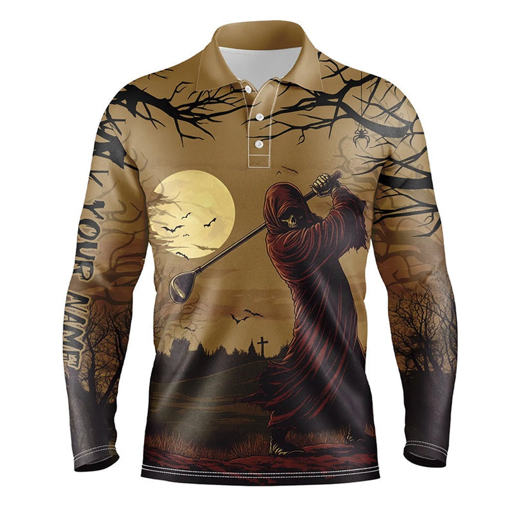 Golf Polo shirts, Halloween Skull Golfer Mens Golf Polo Shirts Custom Halloween Golf Tops For Men