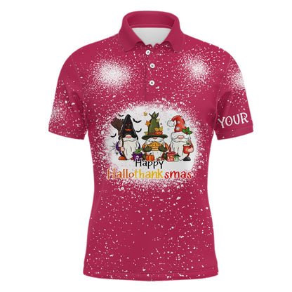 Golf Polo shirts, Happy Hallothanksmas Christmas Santa Mens Golf Polo Shirt Custom Funny Golf Tops For Men