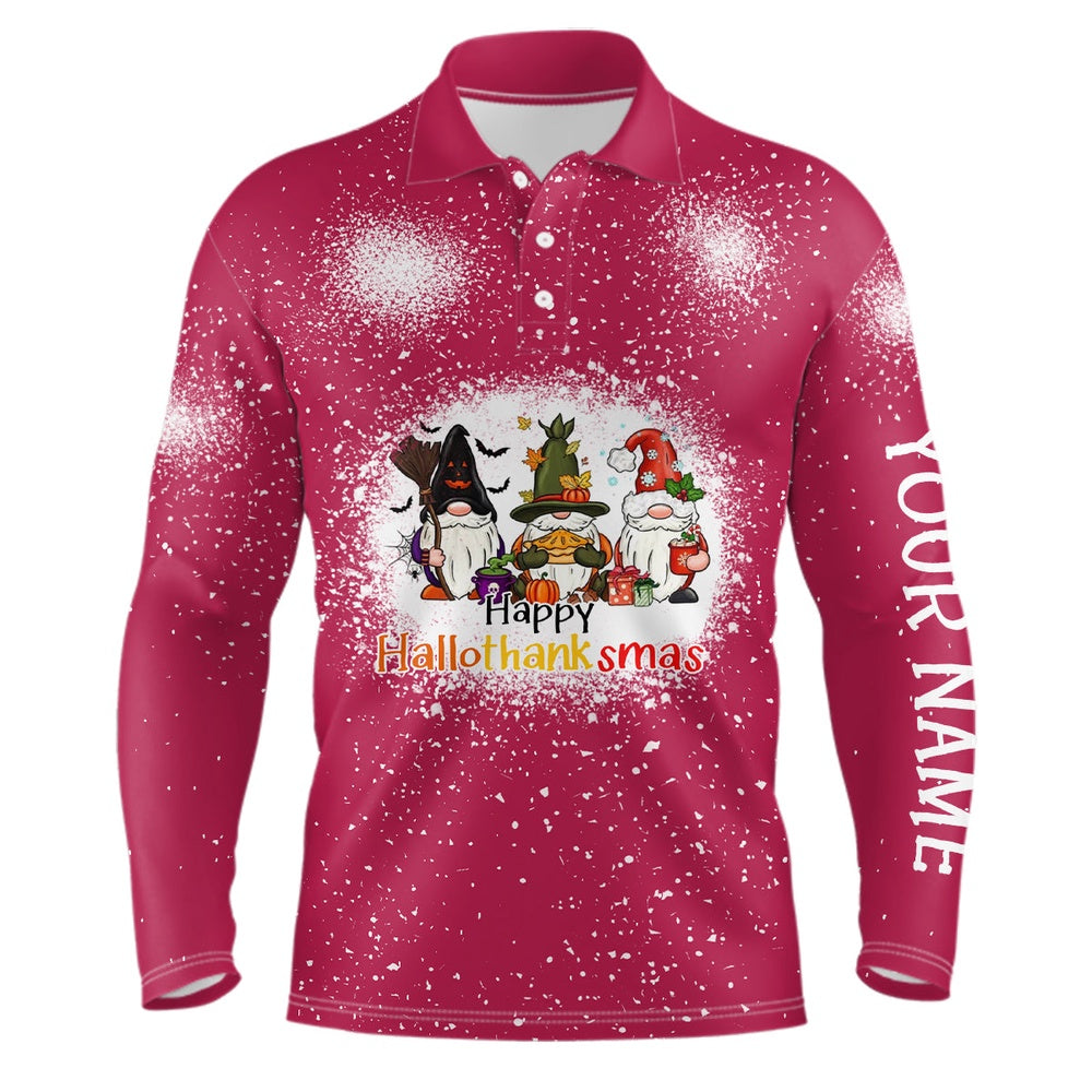 Golf Polo shirts, Happy Hallothanksmas Christmas Santa Mens Golf Polo Shirt Custom Funny Golf Tops For Men