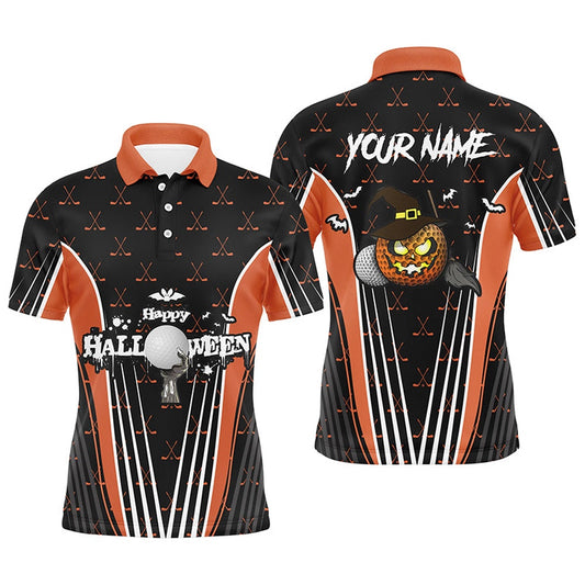 Golf Polo shirts, Happy Halloween Mens Golf Polo Shirts Custom Orange Black Golf Shirts For Men, Crazy Golf Gifts