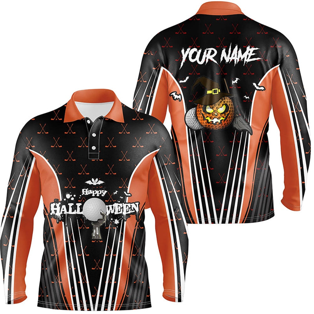 Golf Polo shirts, Happy Halloween Mens Golf Polo Shirts Custom Orange Black Golf Shirts For Men, Crazy Golf Gifts