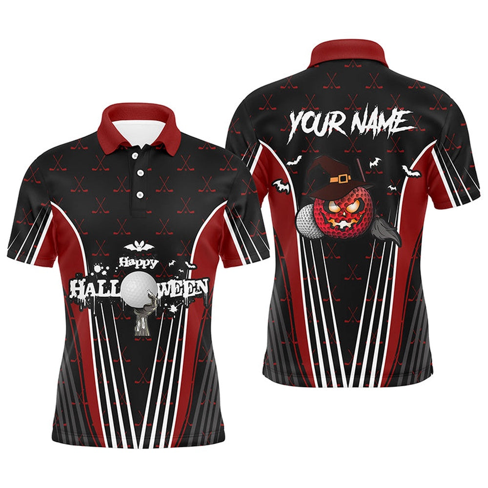 Golf Polo shirts, Happy Halloween Mens Golf Polo Shirts Custom Red Black Golf Shirts For Men, Crazy Golf Gifts