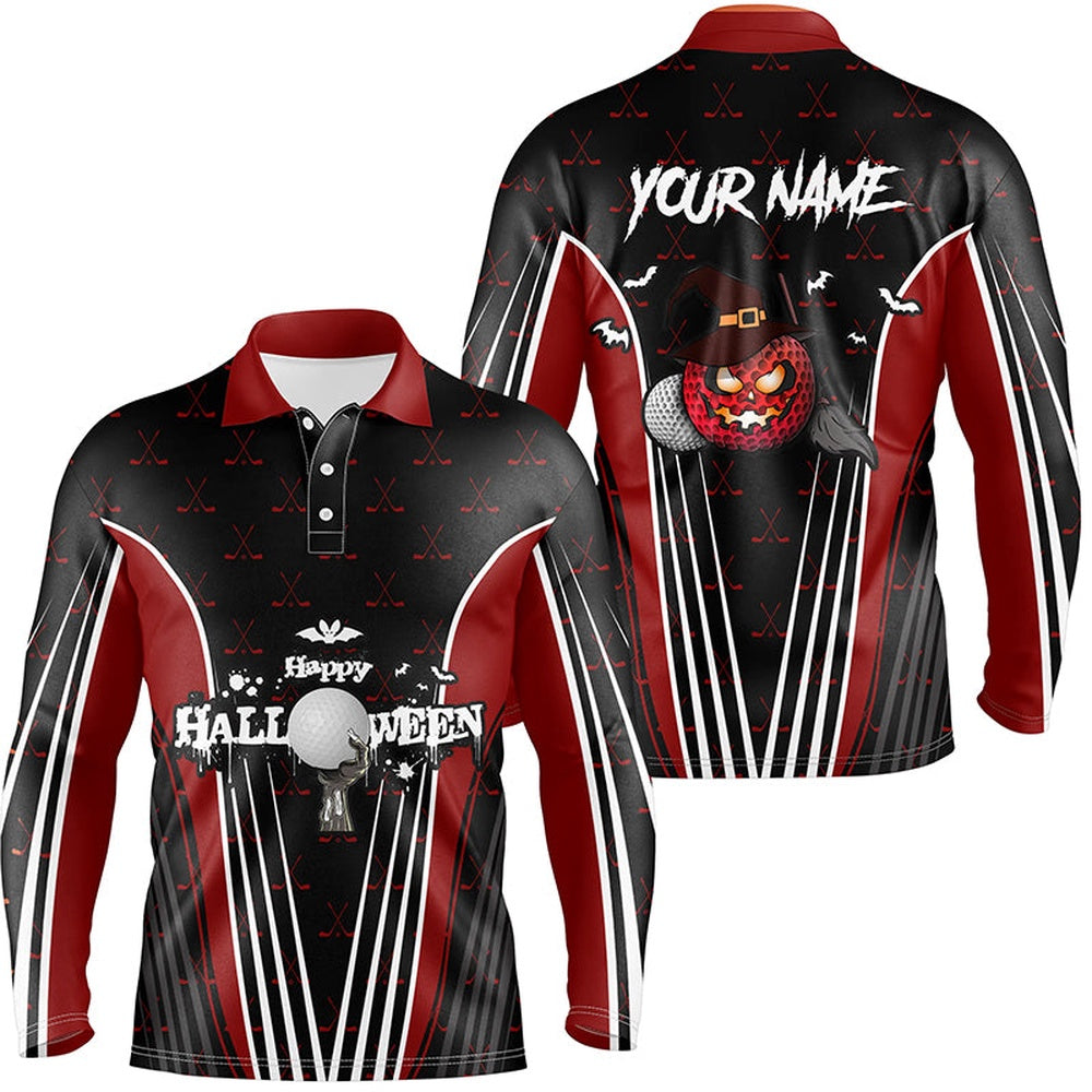 Golf Polo shirts, Happy Halloween Mens Golf Polo Shirts Custom Red Black Golf Shirts For Men, Crazy Golf Gifts