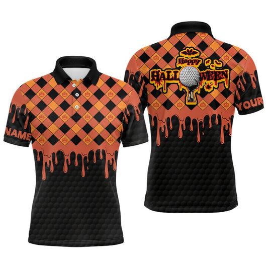 Golf Polo shirts, Happy Halloween Orange Pumpkin Mens Golf Polo Shirts Custom Skull Golf Shirts For Men Golf Gifts