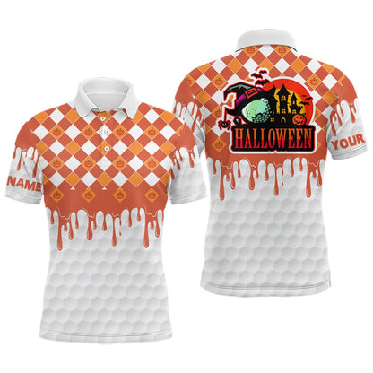 Golf Polo shirts, Happy Halloween Orange White Pumpkin Mens Golf Polos Custom Skull Golf Shirts For Men Golf Gifts