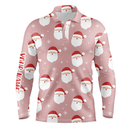 Golf Polo shirts, Happy Santa Christmas Pink Mens Golf Polo Shirts Customized Funny Golf Outfit For Mens