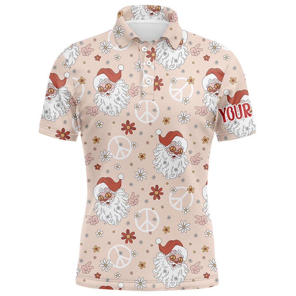 Golf Polo shirts, Hippie Santa Floral Christmas Golf Men Polo Shirt Custom Funny Cute Mens Golf Tops Golf Gifts