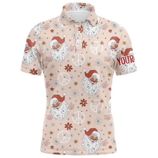 Golf Polo shirts, Hippie Santa Floral Christmas Golf Men Polo Shirt Custom Funny Cute Mens Golf Tops Golf Gifts