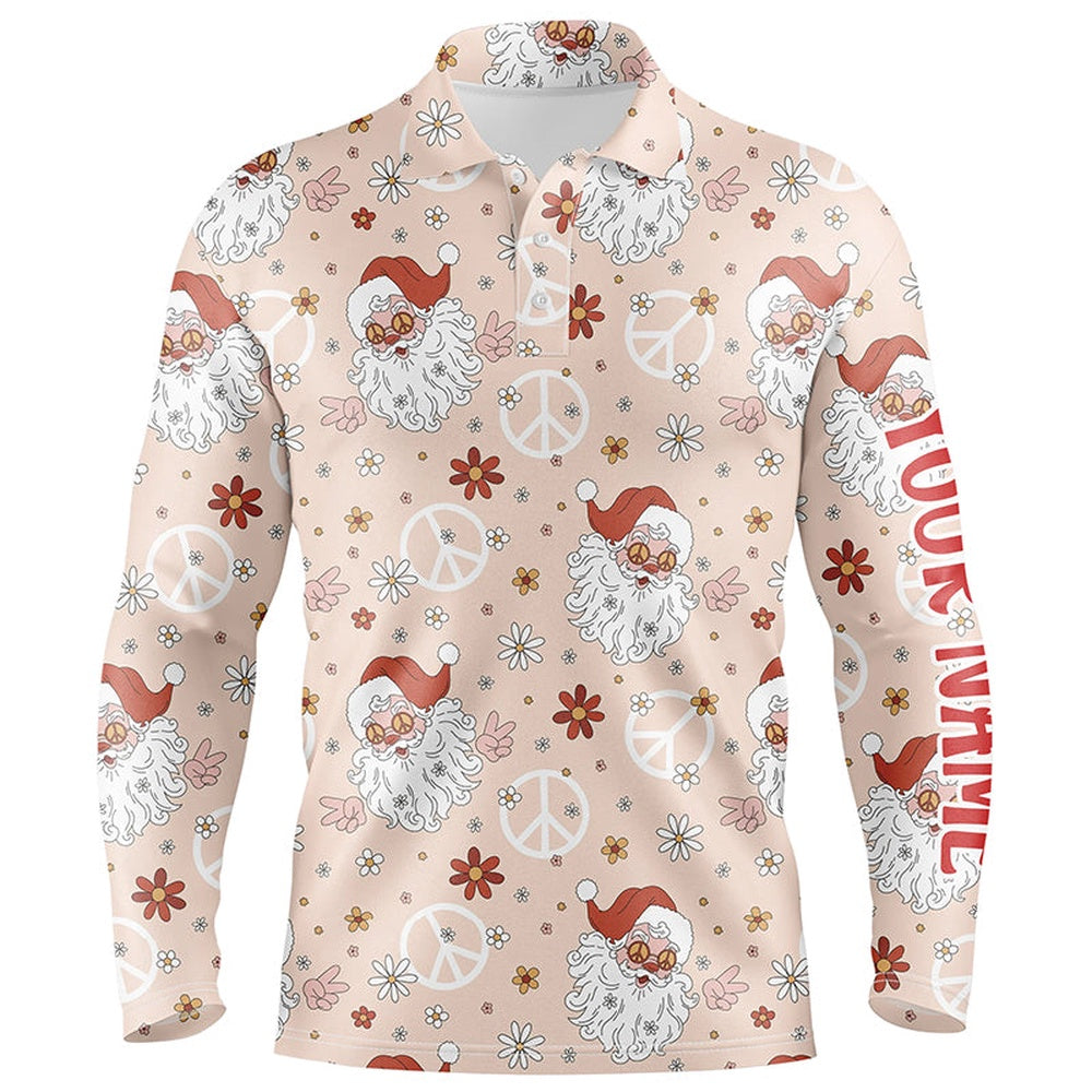 Golf Polo shirts, Hippie Santa Floral Christmas Golf Men Polo Shirt Custom Funny Cute Mens Golf Tops Golf Gifts