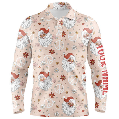 Golf Polo shirts, Hippie Santa Floral Christmas Golf Men Polo Shirt Custom Funny Cute Mens Golf Tops Golf Gifts