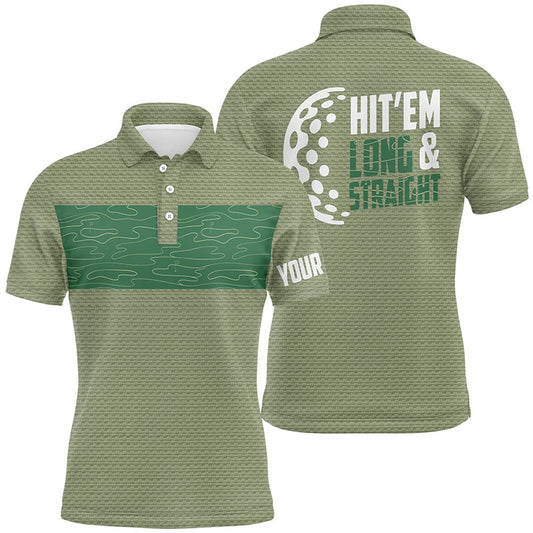 Golf Polo shirts, Hit 'Em Long & Straight Golf Course Pattern Polo Shirts Custom Green Golf Shirts For Men