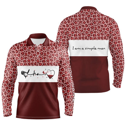 Golf Polo shirts, I Am A Simple Man Golf Mens Polo Shirt, Red Leopard Golf Shirts For Men, Gifts For Wine Lovers