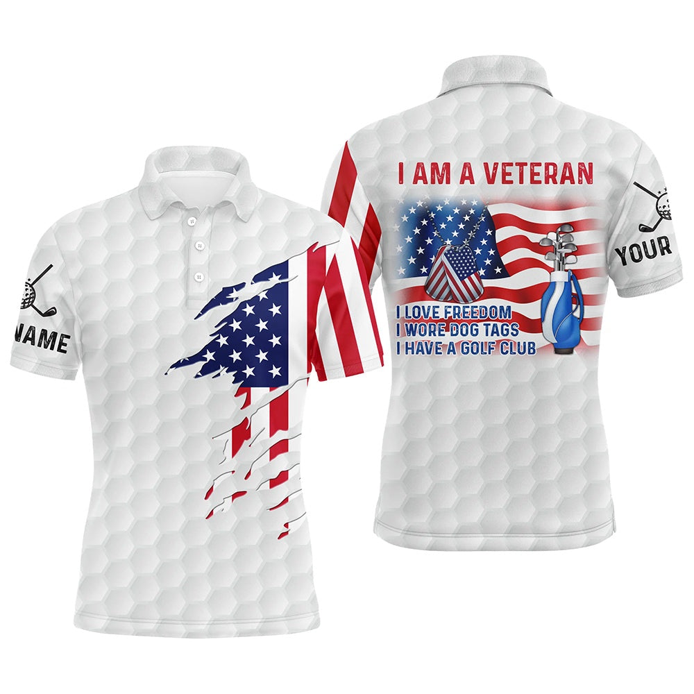 Golf Polo shirts, I Am A Veteran American Flag Patriotic Mens Golf Polo Shirt White Golf Shirts For Men Golf Gifts