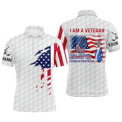Golf Polo shirts, I Am A Veteran American Flag Patriotic Mens Golf Polo Shirt White Golf Shirts For Men Golf Gifts
