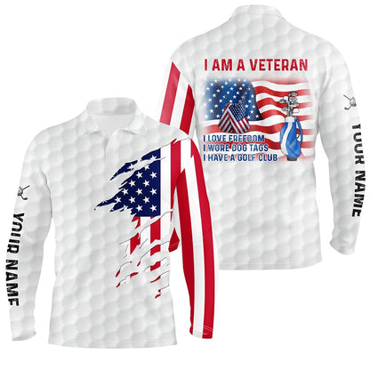 Golf Polo shirts, I Am A Veteran American Flag Patriotic Mens Golf Polo Shirt White Golf Shirts For Men Golf Gifts