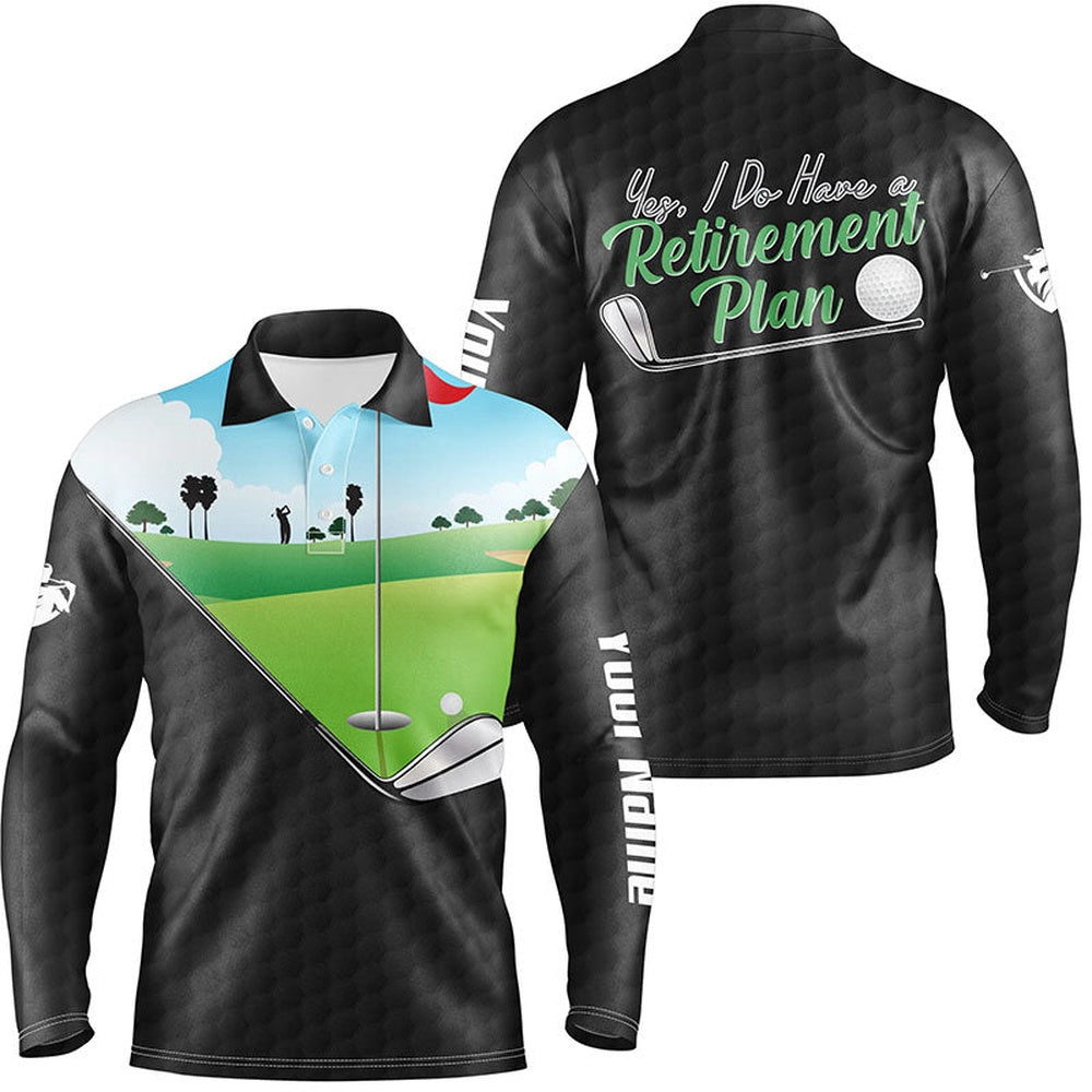 Golf Polo shirts, I Do Have A Retirement Plan Black Golf Pattern Custom Men Golf Tops Best Golf Gifts For Men