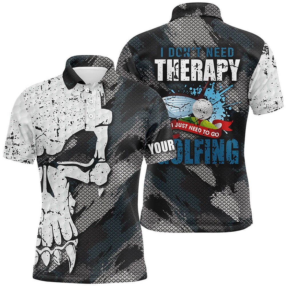 Golf Polo shirts, I Don'T Need Therapy Abstract Skull Grunge Mens Golf Polo Shirts Scary Golf Shirts For Men