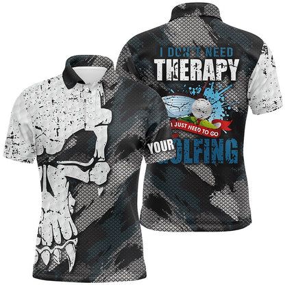 Golf Polo shirts, I Don'T Need Therapy Abstract Skull Grunge Mens Golf Polo Shirts Scary Golf Shirts For Men