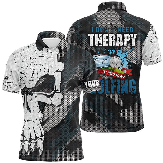 Golf Polo shirts, I Don'T Need Therapy Abstract Skull Grunge Mens Golf Polo Shirts Scary Golf Shirts For Men
