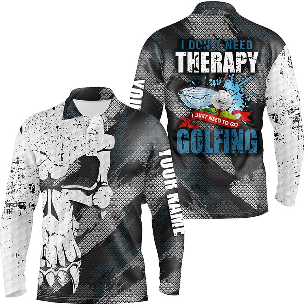 Golf Polo shirts, I Don'T Need Therapy Abstract Skull Grunge Mens Golf Polo Shirts Scary Golf Shirts For Men