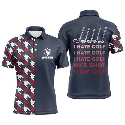 Golf Polo shirts, I Hate Golf Nice Shot I Love Golf Funny Mens Golf Polo Shirt Navy Golf Shirts For Men