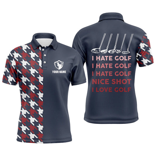 Golf Polo shirts, I Hate Golf Nice Shot I Love Golf Funny Mens Golf Polo Shirt Navy Golf Shirts For Men