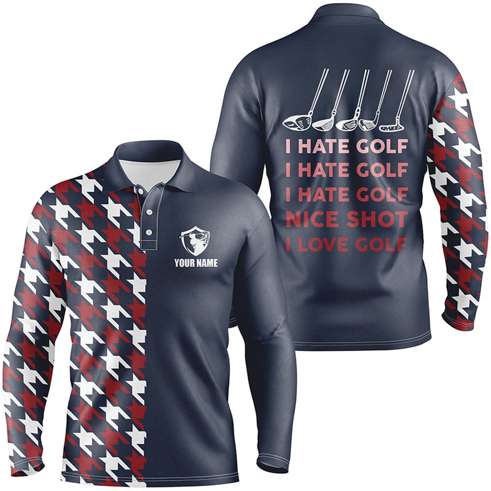 Golf Polo shirts, I Hate Golf Nice Shot I Love Golf Funny Mens Golf Polo Shirt Navy Golf Shirts For Men