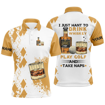 Golf Polo shirts, I Just Want To Drink Whiskey Golf Mens Polo Shirts Customized Yellow Argyle Golf Shirts For Men