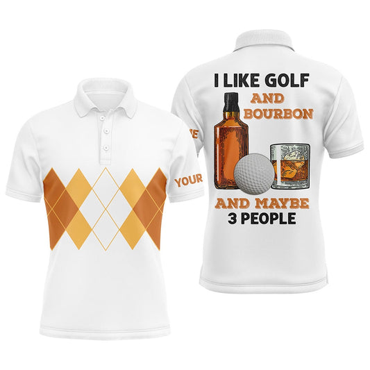Golf Polo shirts, I Like Golf And Bourbon Mens Golf Polo Shirt Custom Yellow Argyle Golf Shirts For Men Golf Gifts