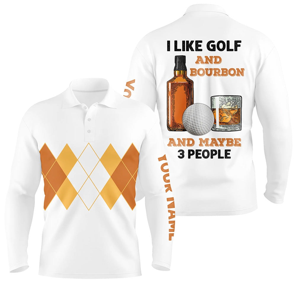 Golf Polo shirts, I Like Golf And Bourbon Mens Golf Polo Shirt Custom Yellow Argyle Golf Shirts For Men Golf Gifts