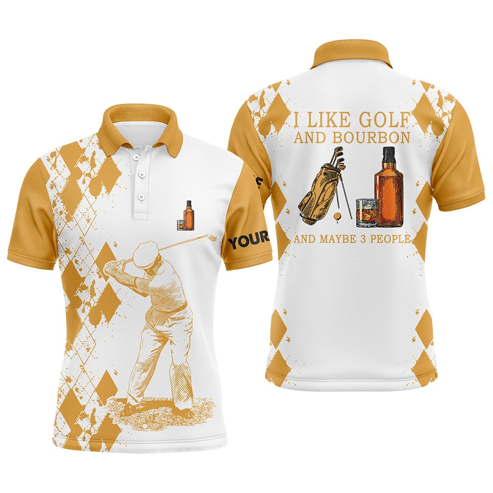 Golf Polo shirts, I Like Golf And Bourbon Mens Golf Polo Shirts Customized Yellow Argyle Golf Shirts For Men Golf Gifts