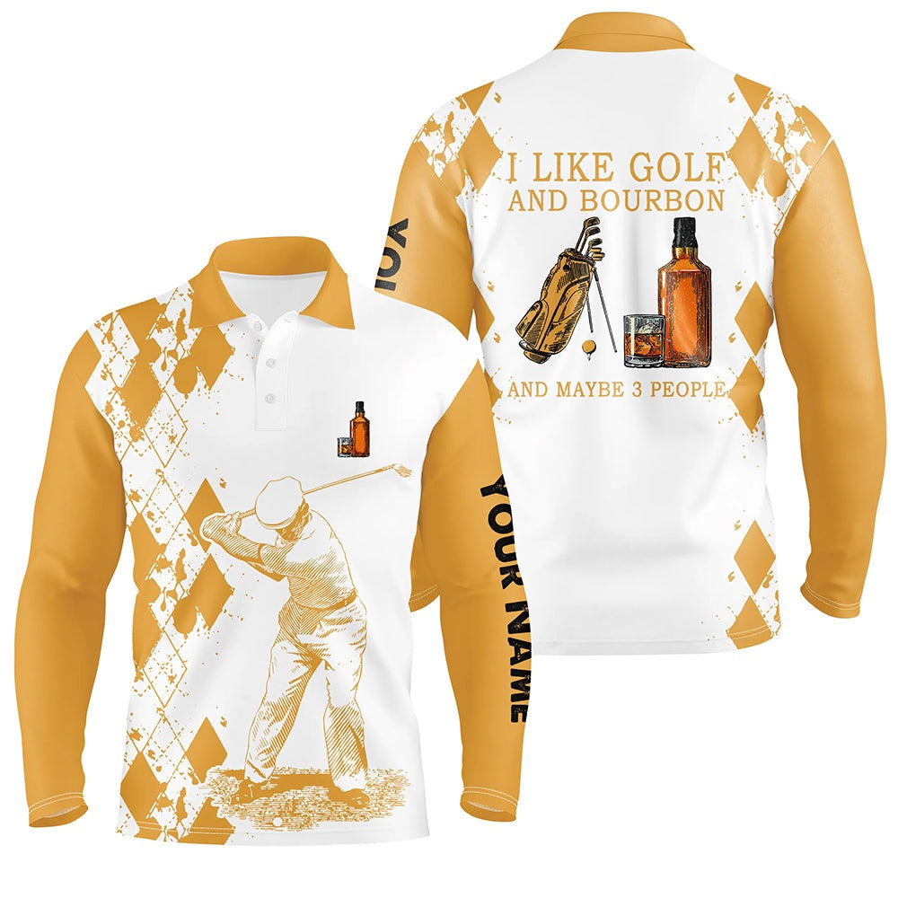 Golf Polo shirts, I Like Golf And Bourbon Mens Golf Polo Shirts Customized Yellow Argyle Golf Shirts For Men Golf Gifts